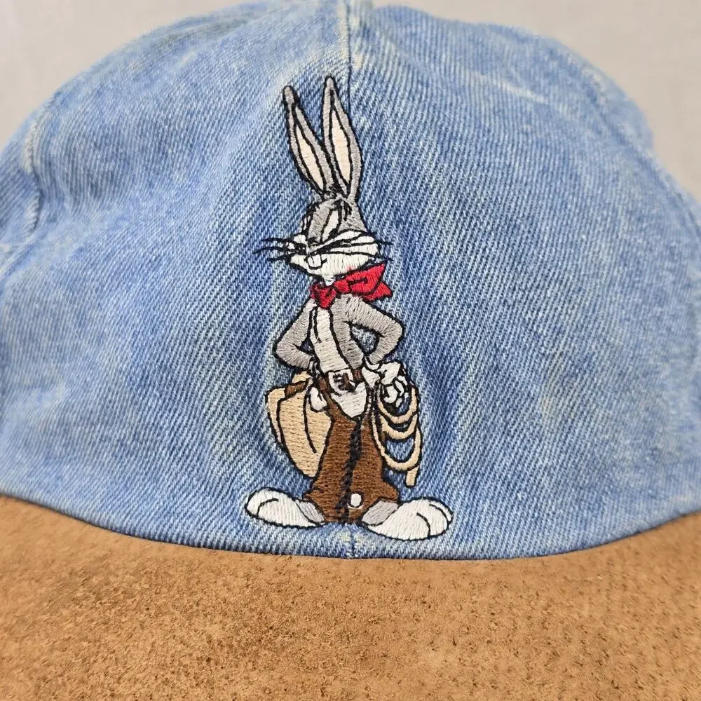 Vintage Looney Tunes Bugs Bunny Cowboy Hat Denim Suede Kids Cap 90s *FLAWS *